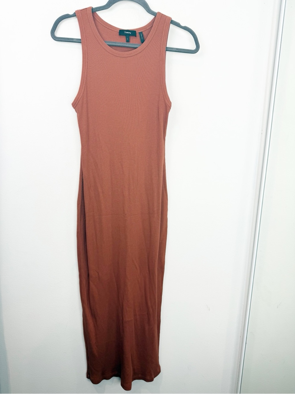 Theory Racer Tank Dress Compact Rib in Orange Brown Size Large